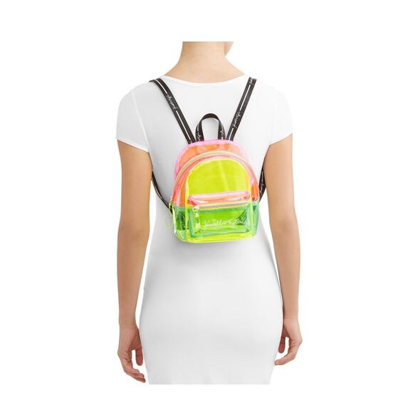 Kendall + Kylie Clear Neon Mix Adjustable Straps Concert Festival Mini Backpack - Picture 2 of 11